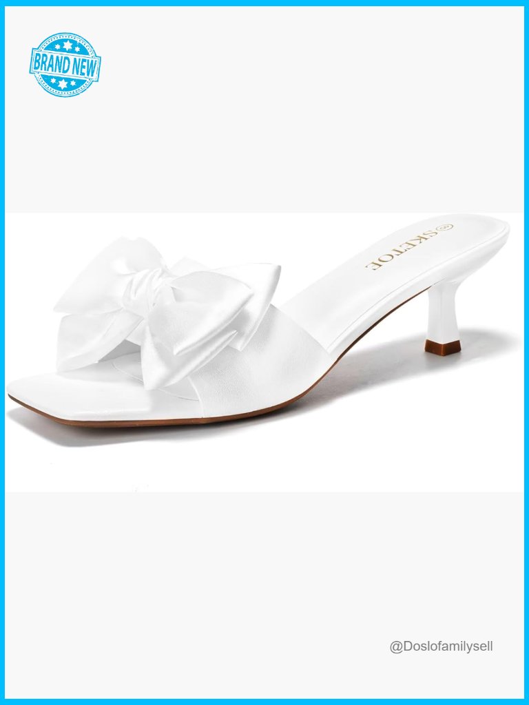 Kitten Heel Sandals Square Toe Bow Elegant Wedding Party Chic Open Toe